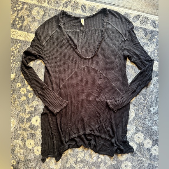 Free People Long Sleeve Raw Hem Black Tunic, S - Picture 9 of 16